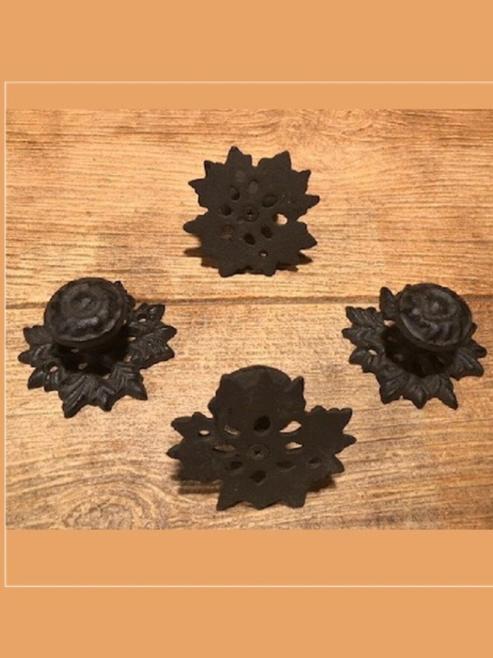 Four (4) Rustic Leaf Cast Iron Drawer Pull 3" wide Set of Four (4) 0058A